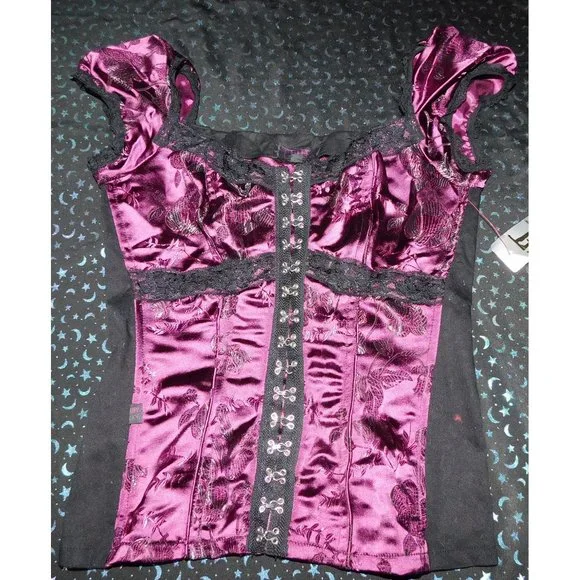 Y2K Discontinued Tripp Purple Brocade Gothic Boned Top NWT - Picture 5 of 9